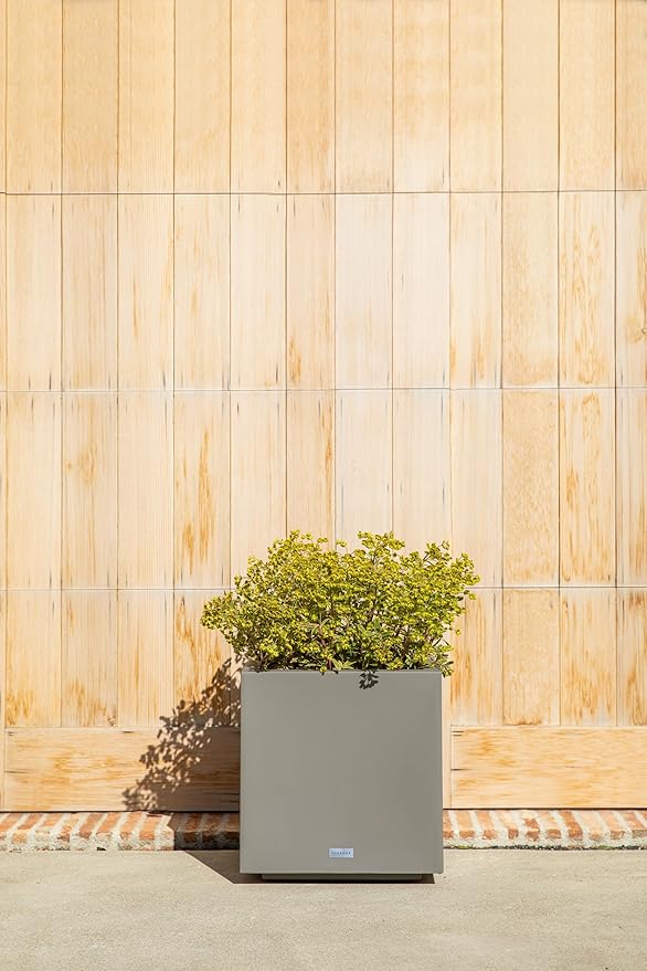 Veradek Block Series Cube Plastic Planter - Large Square Planter for Indoor or Outdoor Patio/Garden | Durable All-Weather Use with Drainage Holes | Modern Décor for Tall Plants, Trees, Flowers