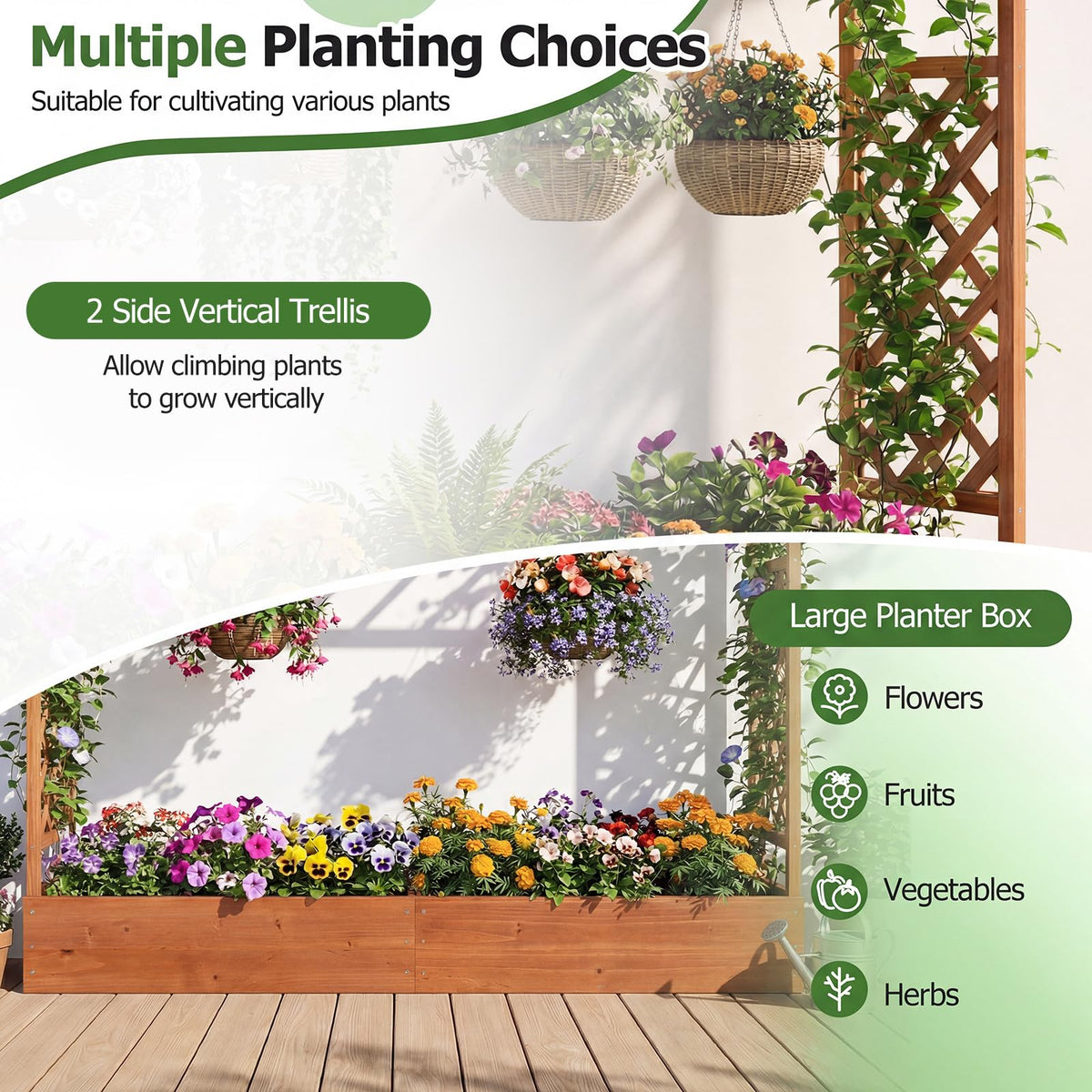 HAPPYGRILL 45" Raised Garden Bed with Trellis & /Hanging Roof