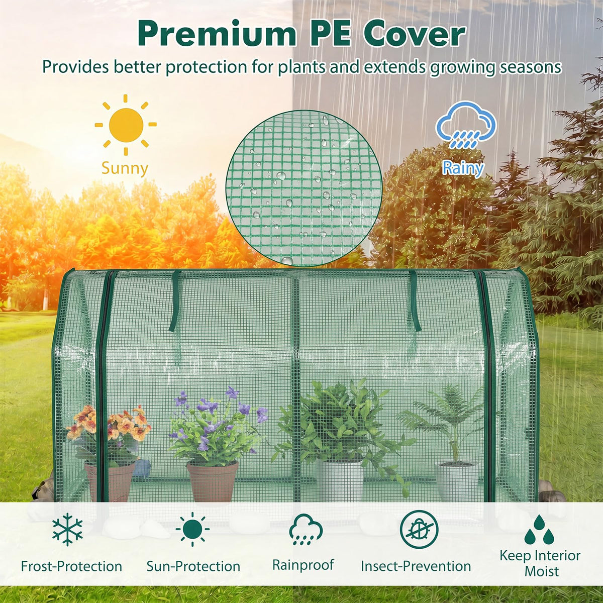 Happygrill Portable Mini Greenhouse with Roll-up Zipper Door & PE Cover