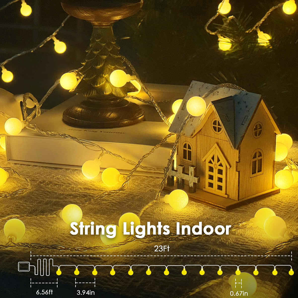 2Pack 100LED Battery Operated Globe String Lights Indoor Outdoor Warm White