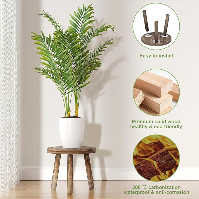 Vecxoty 3-Pack Wood Plant Stands Indoor, Single Plant Stand for 6-12 Inch Pots, Mid-Century Modern Plant Stool, Tall Plant Stand for Large Plants Perfect Fit for Living Room, Balcony, Office