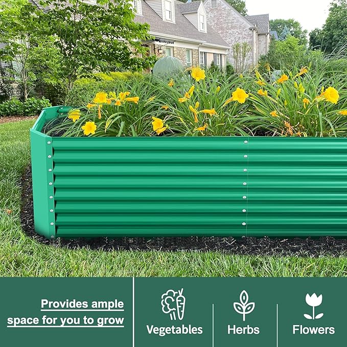 Land Guard 6×3×2 ft Galvanized Metal Raised Garden Bed, 2FT Deep Root Elevated Planter Box Steel Large Vegetable Flower Bed Kit(Green)