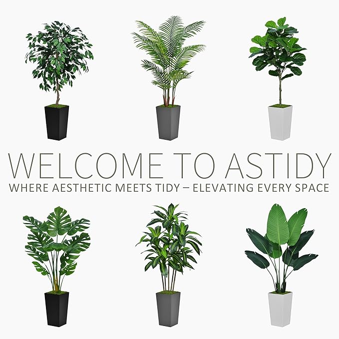 ASTIDY Artificial Palm Tree 5FT - Fake Tree with White Tall Planter - Faux Tropical Areca Floor Plant in Pot - Artificial Silk Plant for Home Office Living Room Decor Indoor