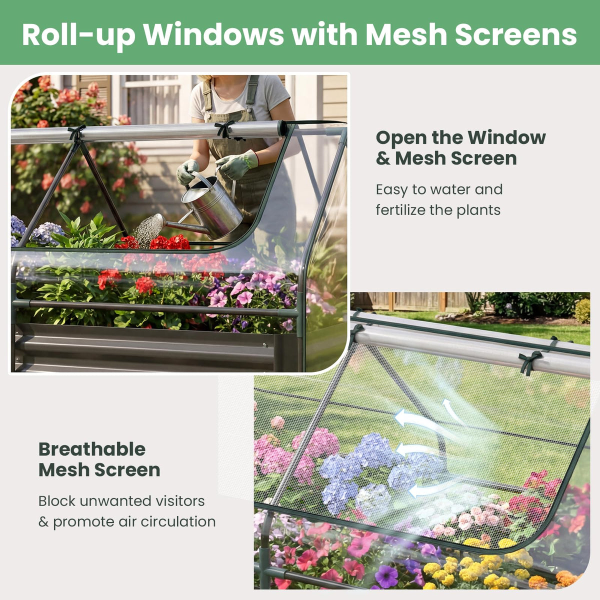 HAPPYGRILL Raised Garden Bed with Cover & 2 Roll-up Windows