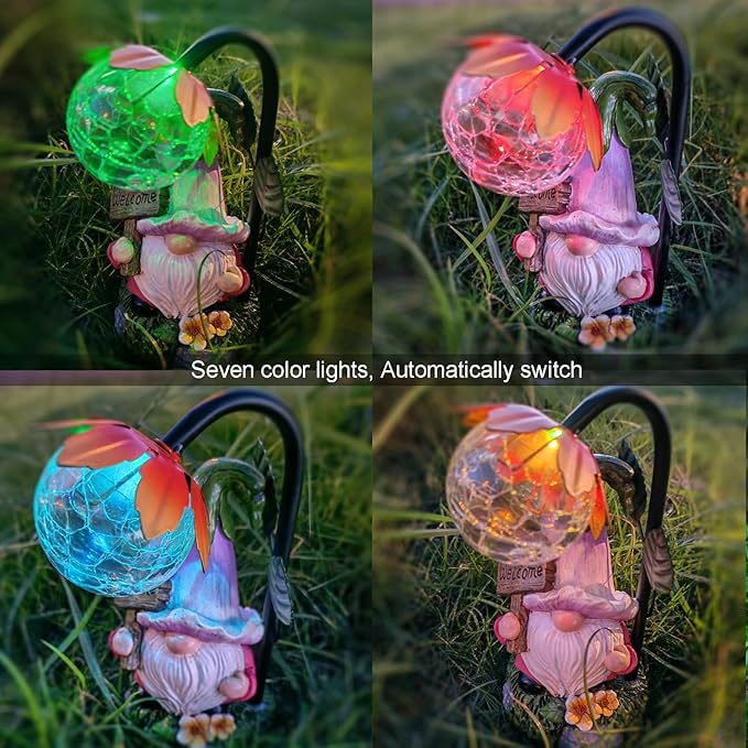 Maikall Rish Garden Gnomes Outdoor Statue with Solar Lights Welcome Gnome Home Garden Decor Mom Gifts for Yard Patio Home Garden