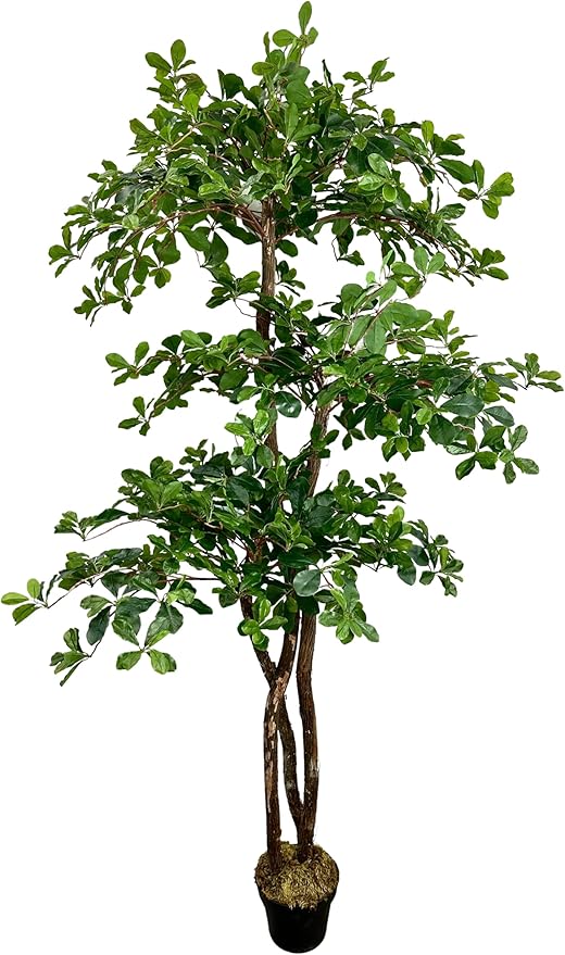 Cypress & Alabaster Handmade 6.5ft 3-Tier Italian Black Olive Leaf Artificial Tree with Ethically Sourced Real Wood Trunks, Hypoallergenic, 6.5-Foot, Green