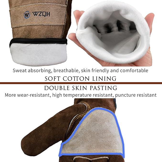Leather Work Gloves for Men or Women. XX-Large Glove for Gardening, Tig/Mig Welding, Construction, Chainsaw, Farm, Ranch etc. Cowhide, Cotton Lined, Utility, Firm Grip, Durable. Coffee-grey 2XL
