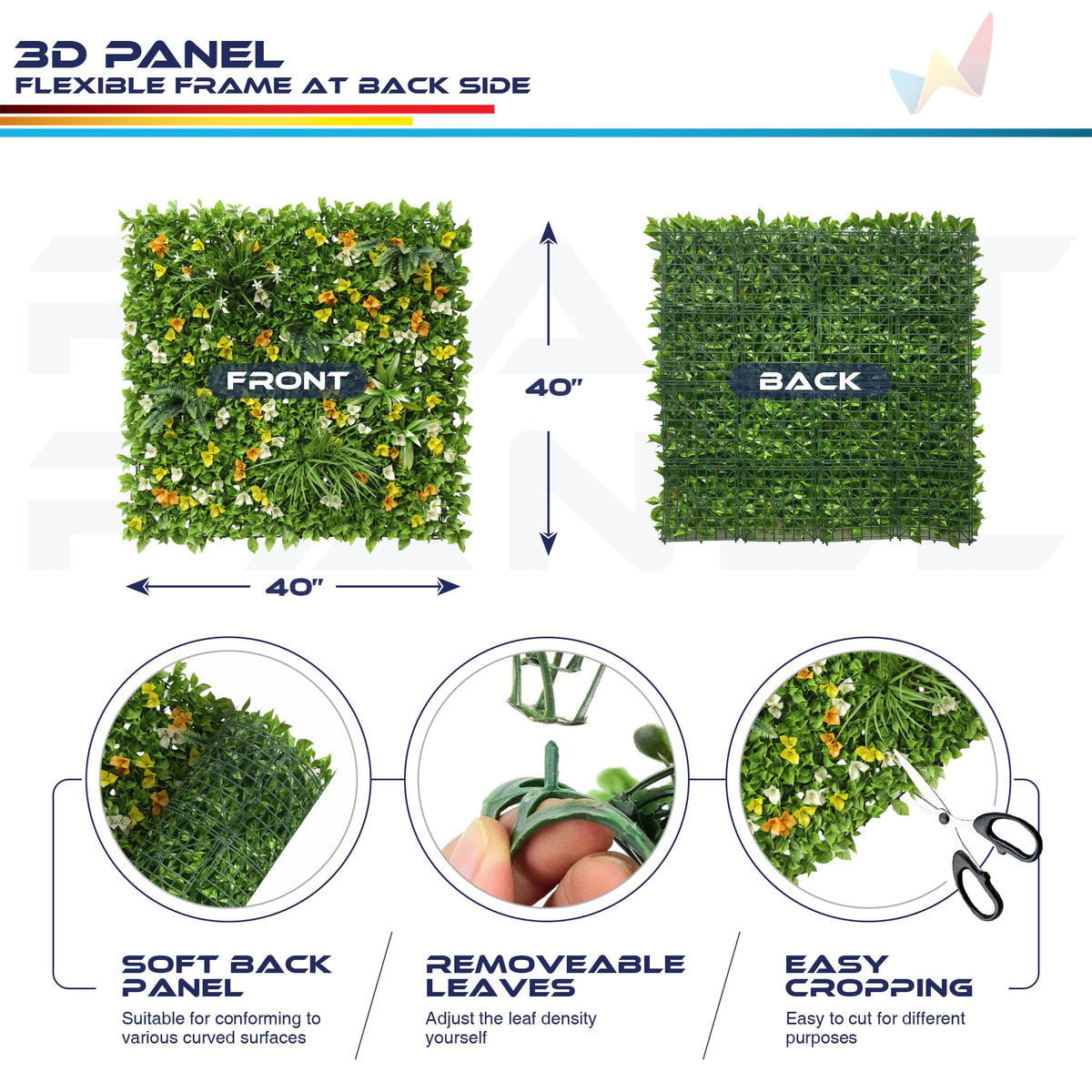 Windscreen4less 24 PCS 40"x40" Artificial Boxwood Panels Faux Plant Grass Green Wall Panel Decoration for Outdoor Indoor Garden Backyard (Style 6)