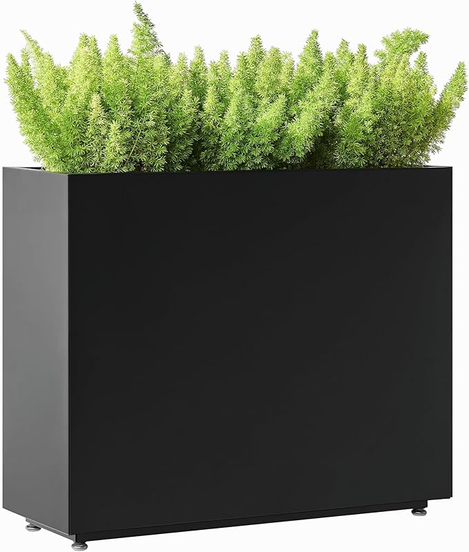 Tall & Long Metal Divider Planter 30W x 11D x 24H, Easy 5-Min Assembly, Outdoor Span Rectangular Planter Box with with Middle Shelf & Adjustable Feet, Versatile for Garden, Yard and Patio, Black