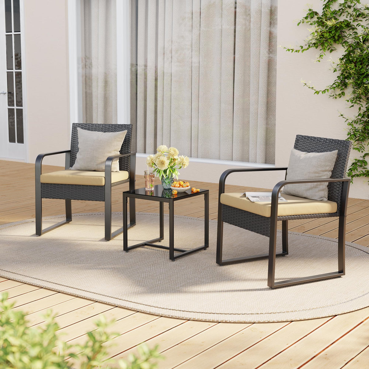 Gizoon 3 Pieces Patio Furniture Sets, Cushion-Beige