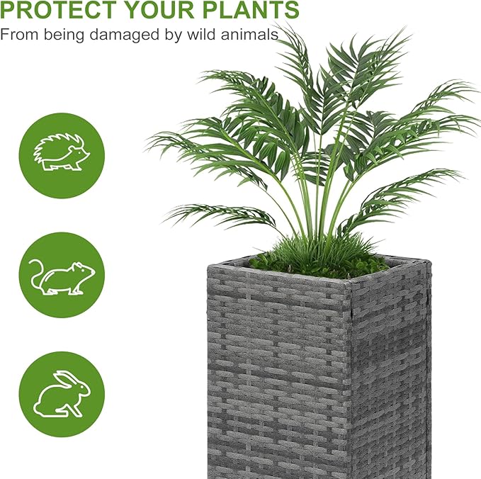 LEWIS&WAYNE Set of 2 Tall Planters for Outdoor Plants Handmade 24'' Wicker Tall Square Planter Box with Removable Liners Modern Planter for Indoor Outdoor Garden Patio Front Porch - Gray