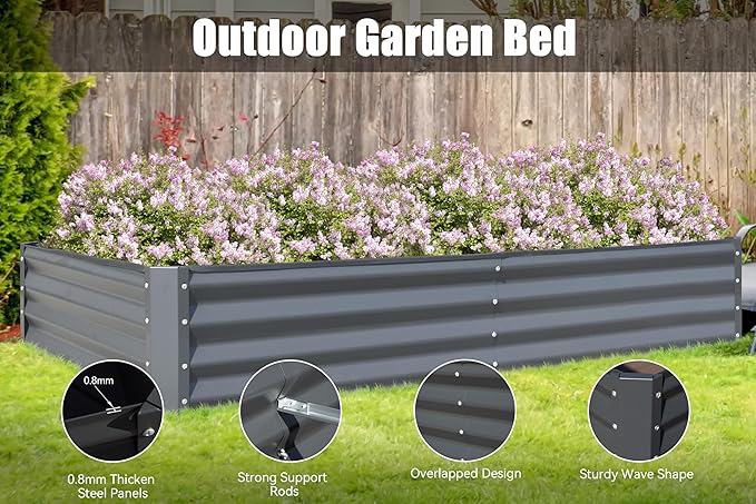 Domi Galvanized Raised Garden Bed, Outdoor Planter Garden Boxes Large Metal Planter Box for Gardening Vegetables Fruits Flowers, Dark Grey(8x4x1ft)