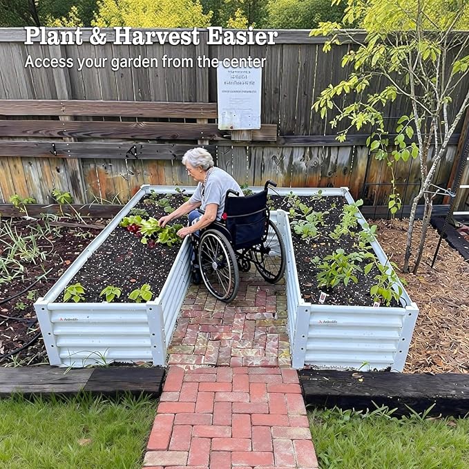 A ANLEOLIFE 3 Set U-Shaped Galvanized Raised Garden Beds Outdoor,6x6x1.5ft Large Metal Planter Box for Planting Vegetables Flowers Herb, Anti-Rust & Easy-Setup, Antique White