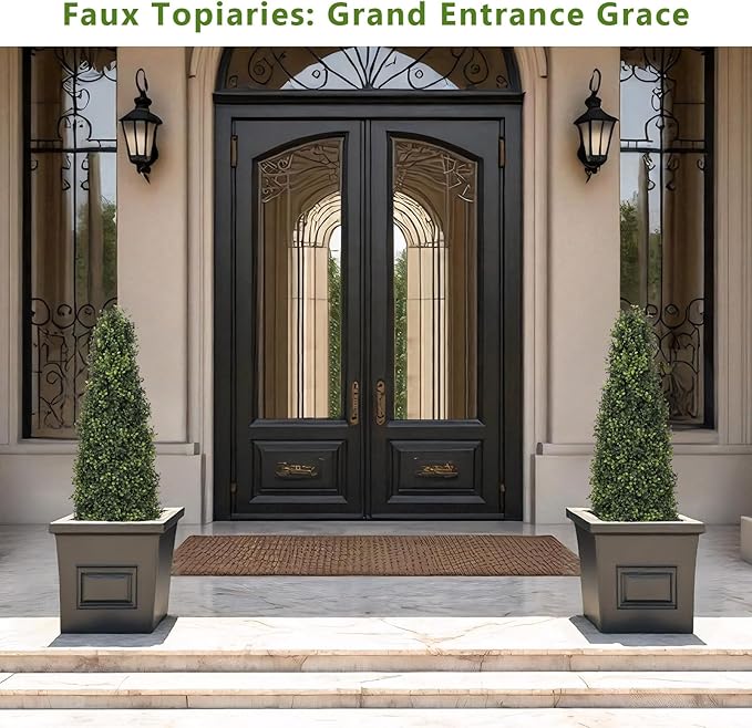 Azoco 4ft Artificial Boxwood Topiary Trees (Set of 2) - UV Resistant Faux Plants Outdoor, Realistic 48in Fake Potted Bushes and Shrubs for Front Porch, Planter, Patio - Low Maintenance & Evergreen