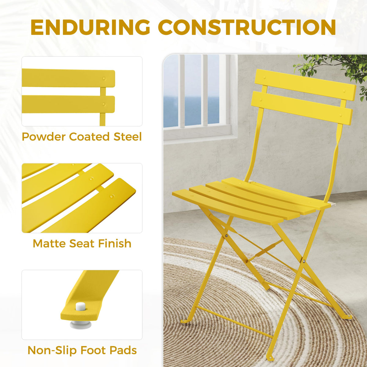 Grand patio 3-Piece Folding Patio Bistro Set Outdoor Porch Balcony, Yellow