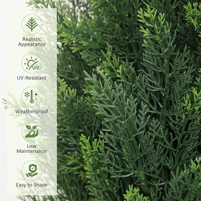 5FT Artificial Cedar Topiary Trees, UV-Resistant Topiary Trees Artificial Outdoor for Front Porch Decor, Realistic Outdoor Fake Pine Plants for Patio Garden Balcony Backyard Indoor Office, Set of 2