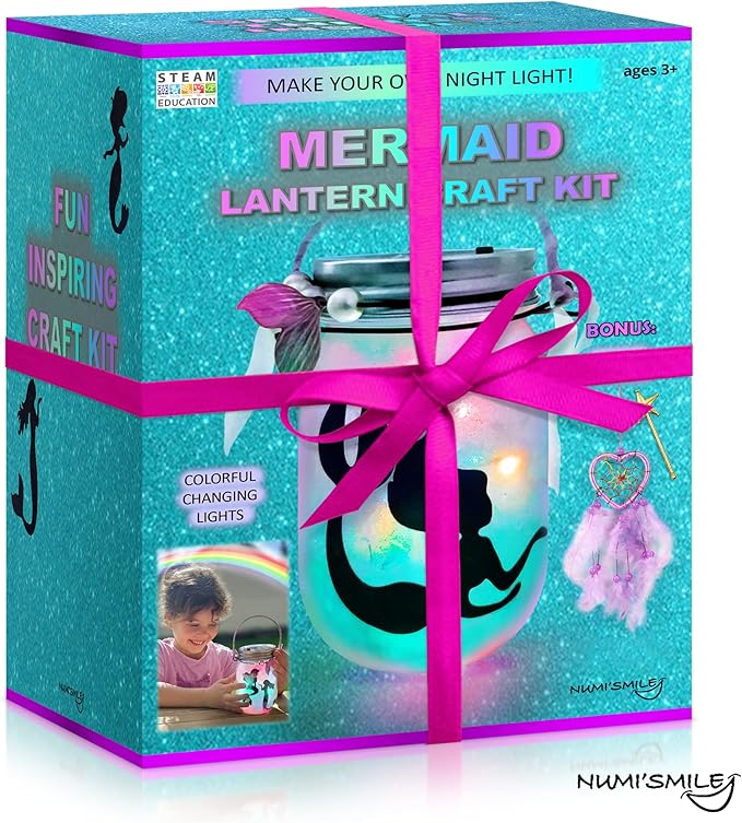 Mermaid Toy Lantern Night Light Craft Kit, Birthday Gifts for Kids, DIY Mermaids Arts and Crafts, Gift for Girls Ages 3 4 5 6 7 8-12 Years, Stem Toys