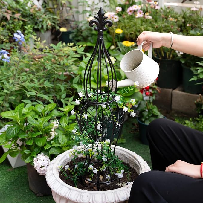 Obelisk Metal Garden Trellis for Climbing Plants - 29.5 in by 6.3 in Durable Iron Structure, Easy Assembly, Perfect for Potted Vines & Roses - Modern Vertical Gardening Support