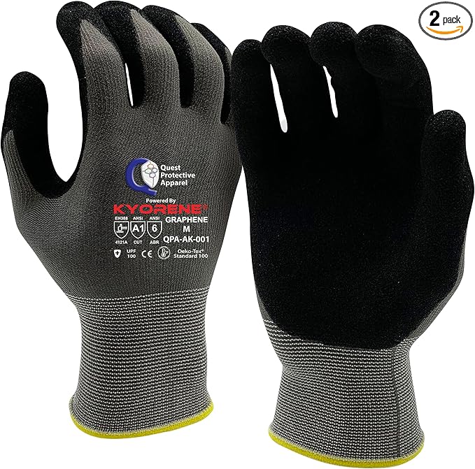 Quest Protective Apparel Cut Resistant Work Gloves (ANSI A1) – Lightweight Graphene Gloves for Gardening,DIY, Mechanical & General Handling – Breathable Grip Gloves for Men & Women – Medium, Pack of 1