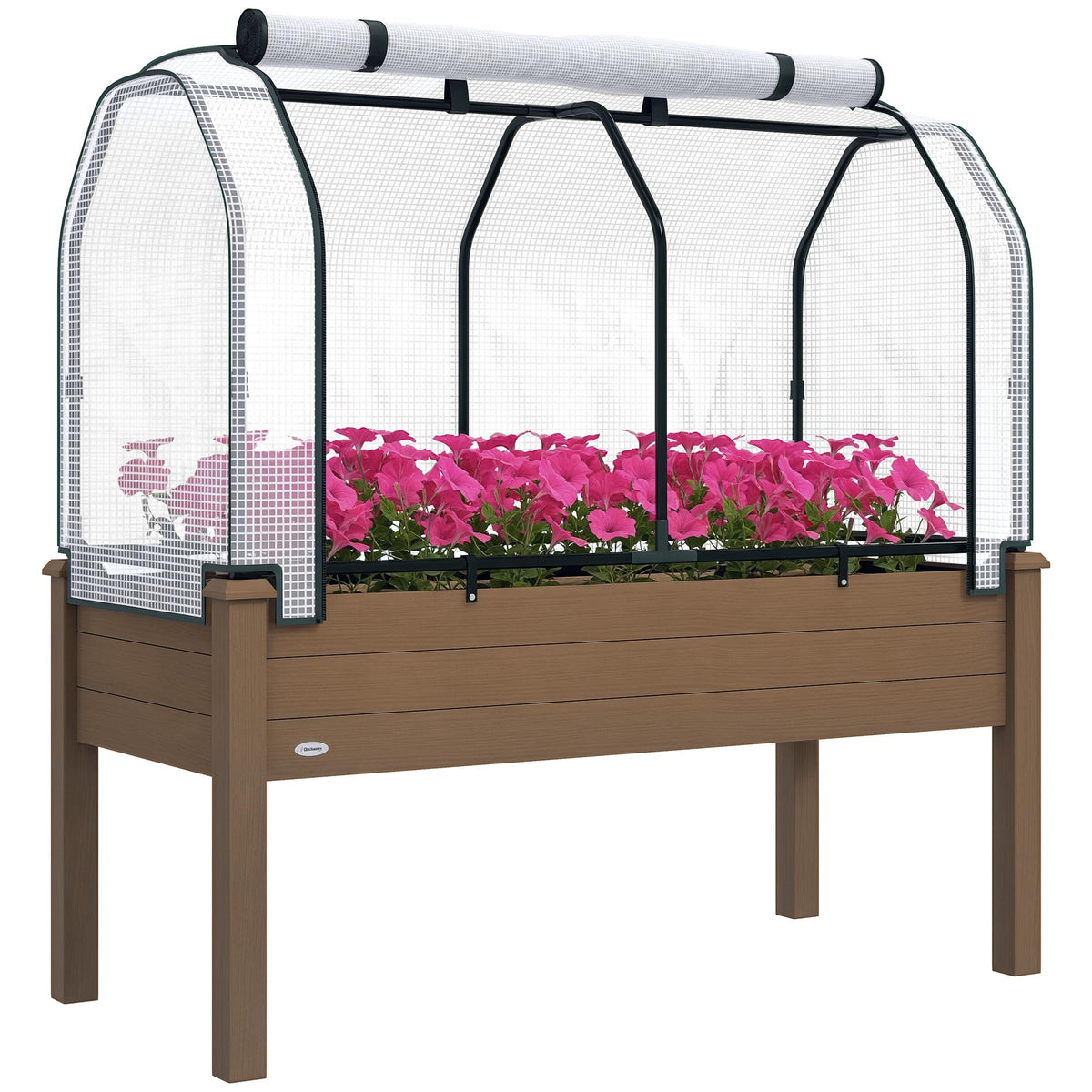 Outsunny Raised Garden Bed with PE Greenhouse Cover 48x22x46 inch Brown