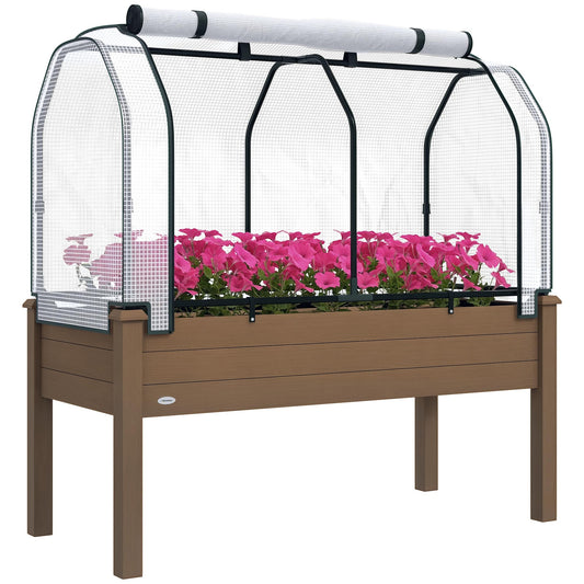 Outsunny Raised Garden Bed with PE Greenhouse Cover 48x22x46 inch Brown