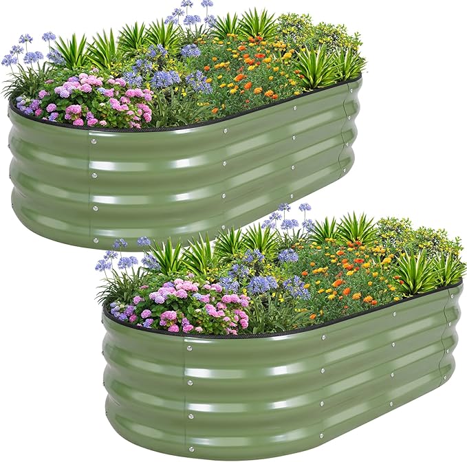 1MORE Galvanized Raised Garden Bed- Planter Garden Boxes Outdoor, Raised Beds for Gardening, 4x2x1ft Metal Garden Bed Kit for Vegetables Flower, Planter Raised Beds with Tools.Green-2pack