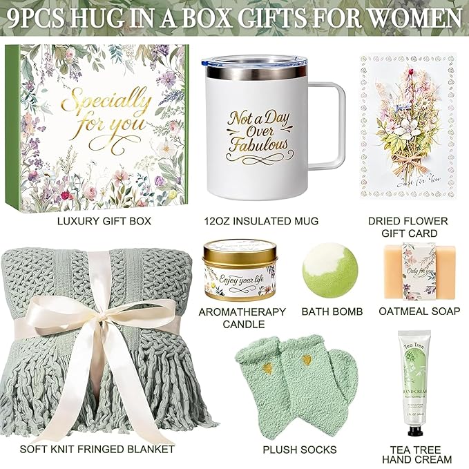 Birthday Gifts for Women Spa Care Package, Valentines Day Gifts for Her Mom Wife Girlfriend, Get Well Soon Gift Baskets Thinking of You Sympathy Gift Box for Friend, Sister, Grandma