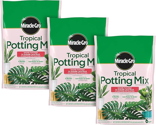 Miracle-Gro Tropical Potting Mix, For Container Plants, Use with Snake Plants, Spider Plants, Pothos, Monstera, 6 qt., 3-Pack