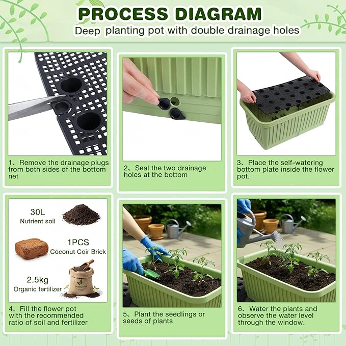 3 Pcs 28 Inches Large Planter Boxes Deep Rectangular Planter Boxes Outdoor Lightweight Plastic Planting Flower Pot with Drainage Holes Plant Pot for Patio, Courtyard, Lawn, Outdoor