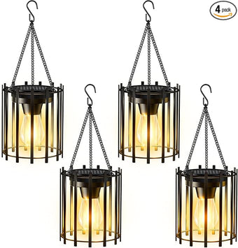 KOOPER Solar Lanterns Outdoor Waterproof, 4 Pack Upgraded Bright Hanging Solar Lights Outdoor Lanterns Decorative, Auto ON/Off Metal Hanging Lantern Lights for Pathway Yard Patio Garden Decor