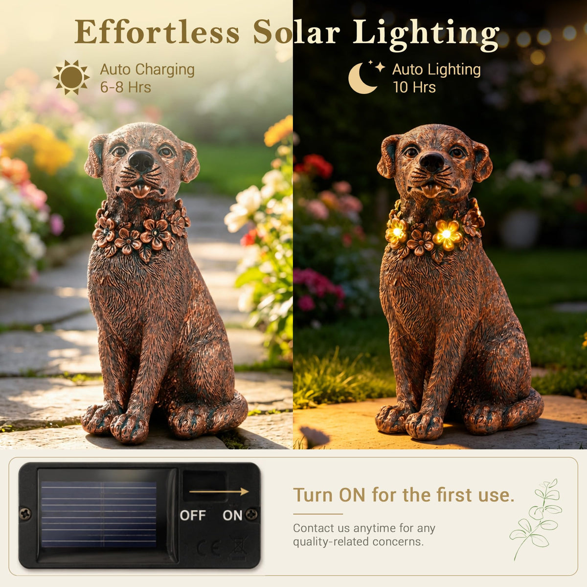 Nacome Dog Statue with Solar Flower Warm Lights Garden Decor