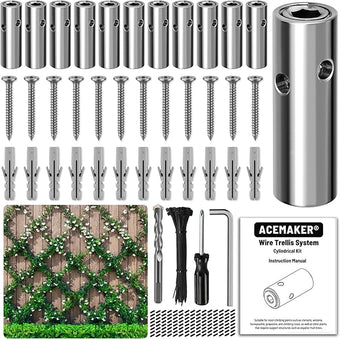 Acemaker Wire Trellis for Climbing Plants Outdoor, 12-Set Wall Wire Trellis Kit, T316 Cylindrical Espalier System for Fence and Garden DIY Projects (Hubs Only, Without Cable)
