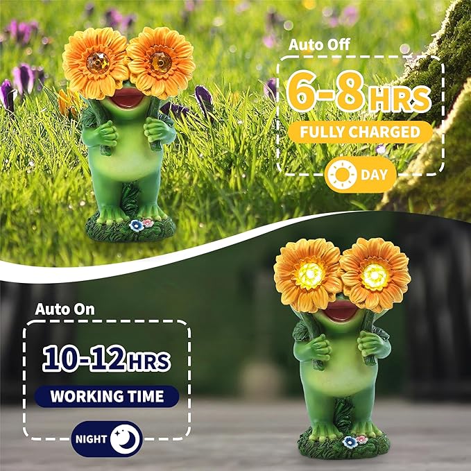 Outdoor Frog Garden Statue: Yard Decoration with Solar Light Funny Frog Sunflower Gifts for Women Mother's Day Housewarming Gift