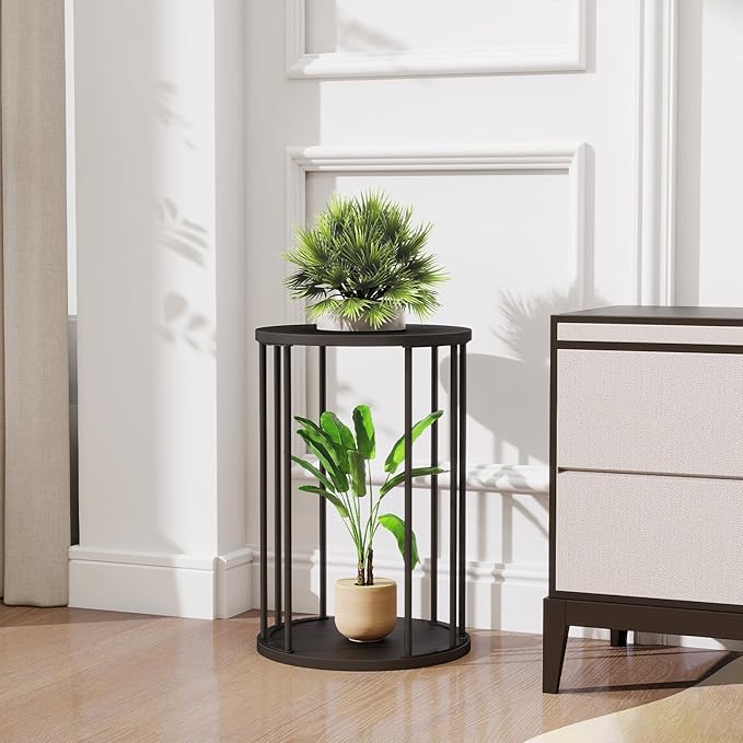 Leinade Plant Stand Indoor,small plant stool,Flower Pot Corner stand holder,Mid Century Heavy Duty Metal Tall Home Decor,Modern Round End Table,Small Rustic Display Stand for Living Room,Bedroom(Black,18In)