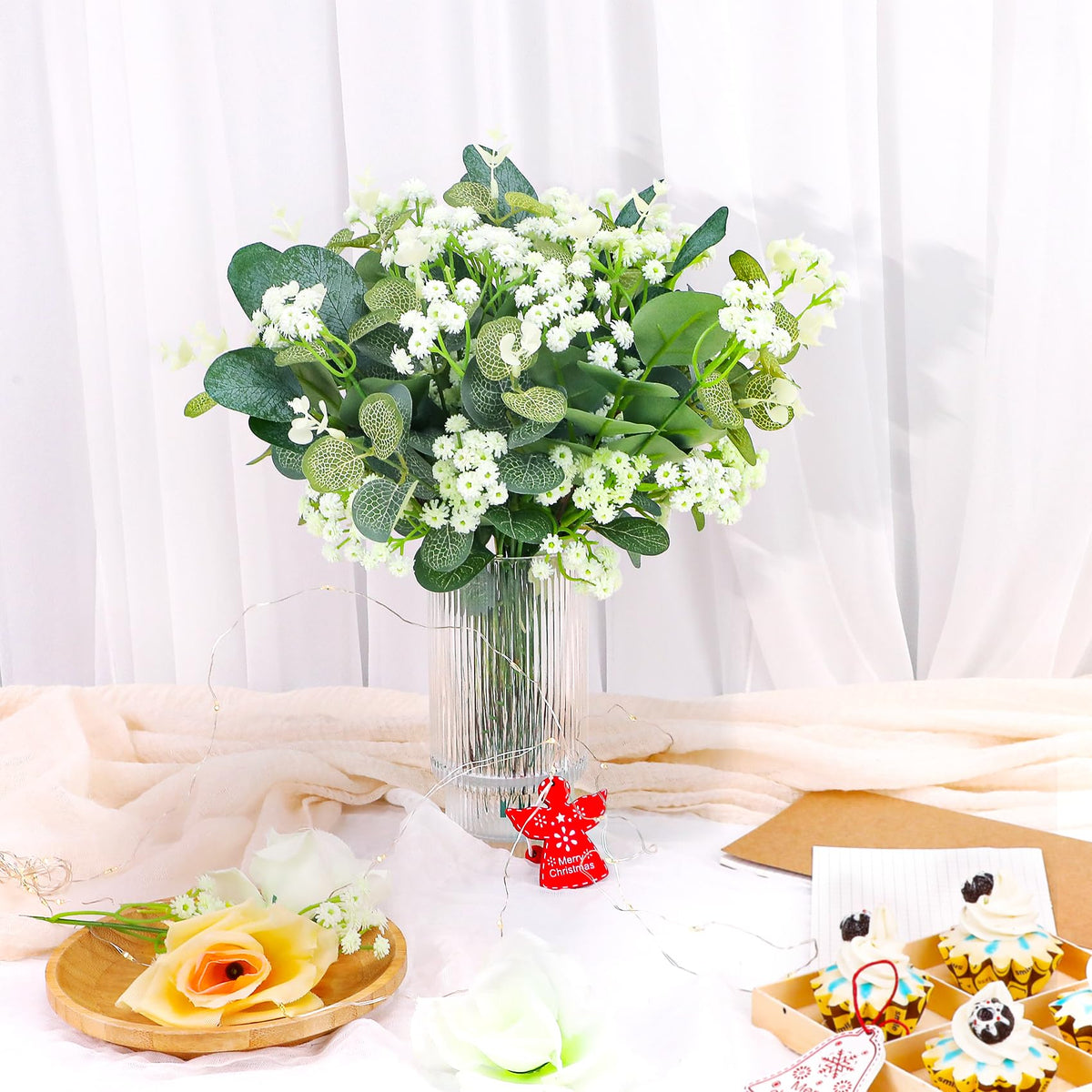 Anbeser 100 Pcs 4 Kinds Mixed Artificial Eucalyptus Greenery Stems Bulk