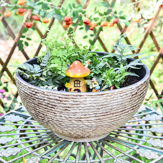 Sungmor Large Garden Bowl Planter Water Plant Pot, Miniature Landscaping Succulent Planter, 15.6 Inch Marble Texture Water Lily Pots, Small Fountain Base Mini Fish Pond Bird Bath
