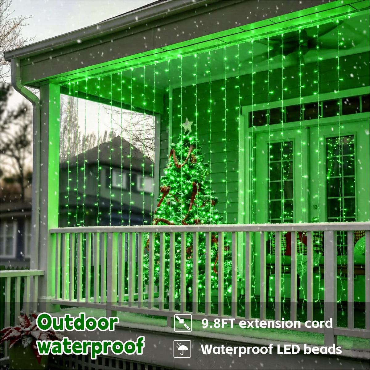 SINAMER Curtain String Light, 200LED 6.6x6.6ft, Remote & 8 Modes, USB