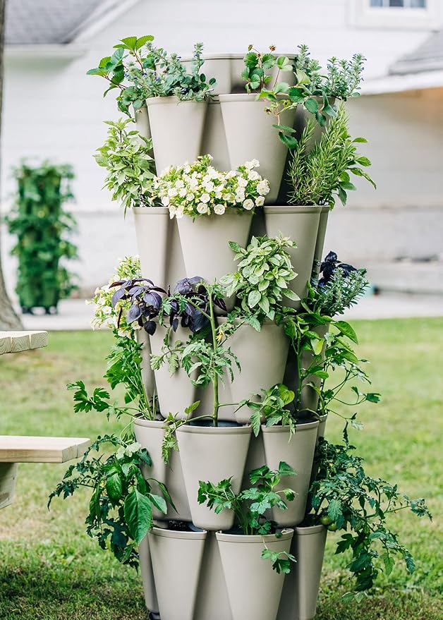 Greenstalk Patented Large 5 Tier Vertical Garden Planter with Patented Internal Watering System Great for Growing a Variety of Strawberries, Vegetables, Herbs, & Flowers (Stunning Stone)