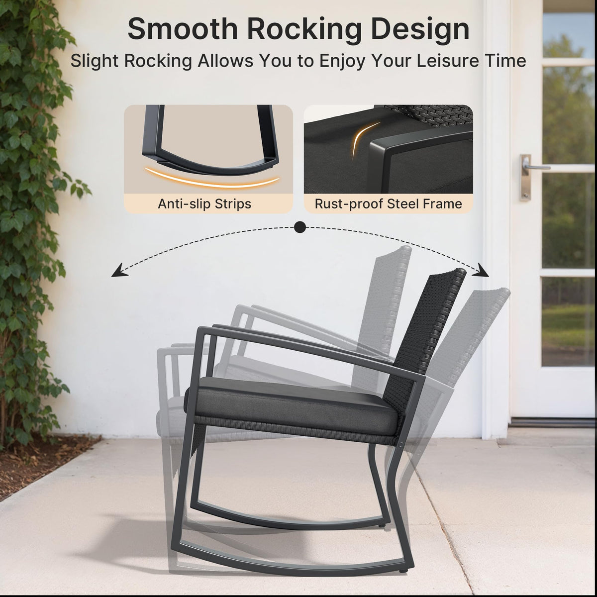 Ahomly 4 Piece Outdoor Patio Furniture Set with Rocking Chairs, Black