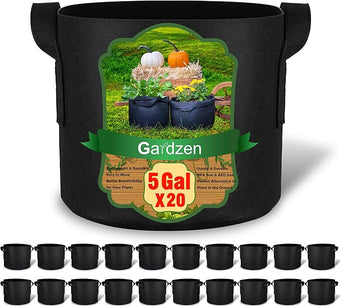 Gardzen 20-Pack 5 Gallon Grow Bags, Aeration Fabric Pots with Handles, Heavy Duty Plant Bags for Plants