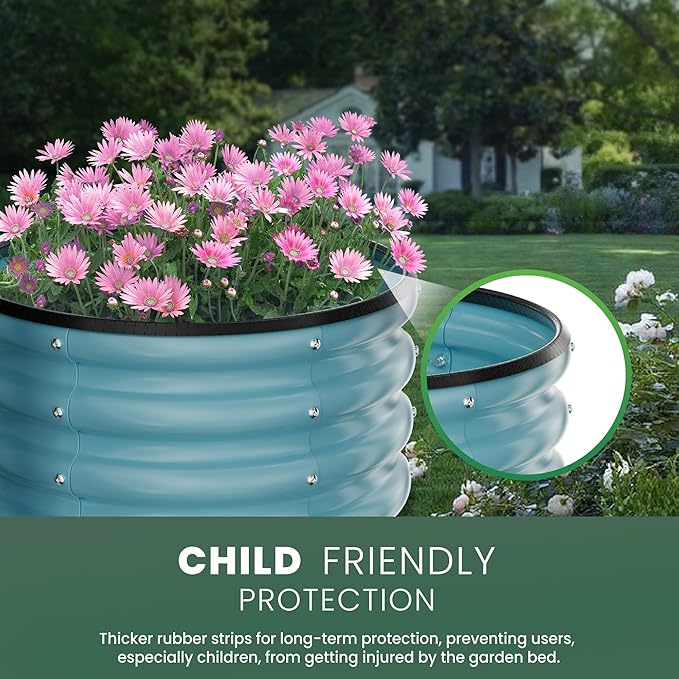 Round Galvanized Raised Garden Bed Kit, 2 Pcs 2 x 2 x 1ft Teal Blue Galvanized Garden Boxes, Outdoor for Vegetables