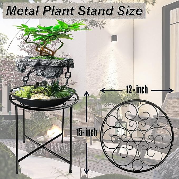 ZEECER Plant Stand, 2 Pack Round Plant Stands Indoor Outdoor, Retro Design 15'' Tall Plant Stand, Rust-proof Coated Metal Plant Pot Stand Flower Stands for Indoor Plants Patio Garden Home Decor Black