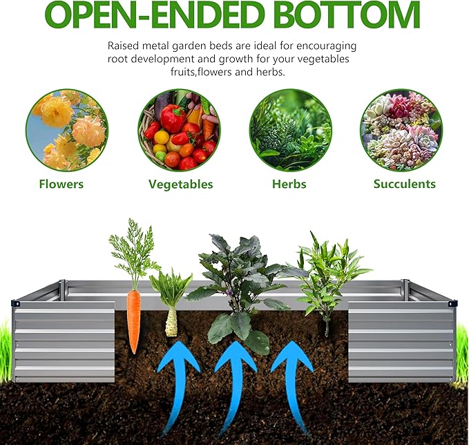 Easllre 2PCS 10x3x1ft Galvanized Raised Garden Bed Kit, Galvanized Planter Raised Garden Boxes Outdoor, Large Metal Raised Garden Beds for Vegetables,Silver