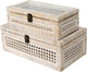 Rattan and Cane Stacking Boxes with Glass Top Lid - Set of 2 11.8" and 14.1", for Boho and Rustic Farmhouse Decor, White Wash