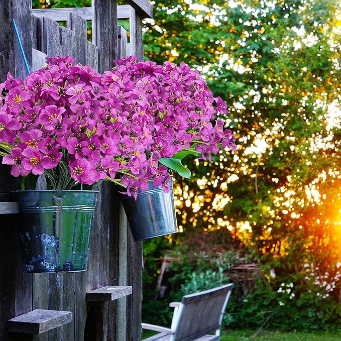 Uieke 16PCS Artificial Flowers for Outdoors UV Resistant Fake Flowers for Outside Indoor Home Porch Window Box Spring Summer Décor (Purple)