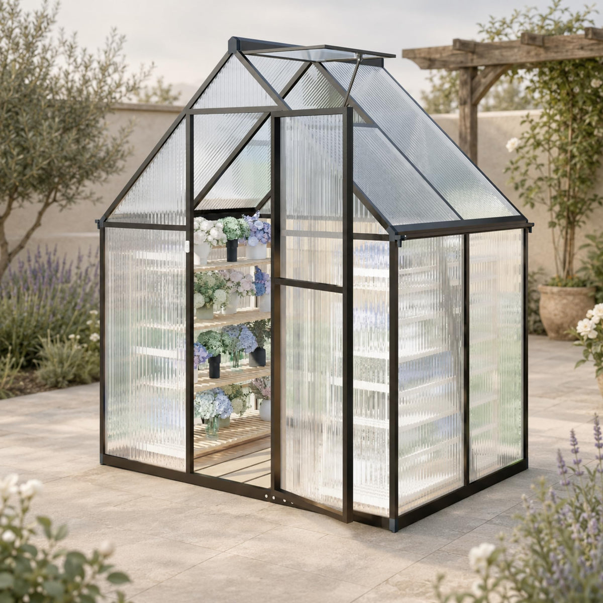 Jiliusure 6x4 FT Greenhouse with Polycarbonate Panels Vent, Dark Gray