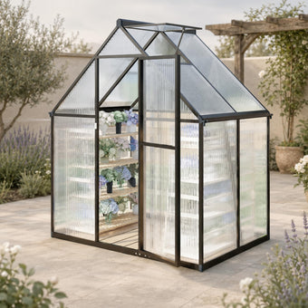 Jiliusure 6x4 FT Greenhouse with Polycarbonate Panels Vent, Dark Gray
