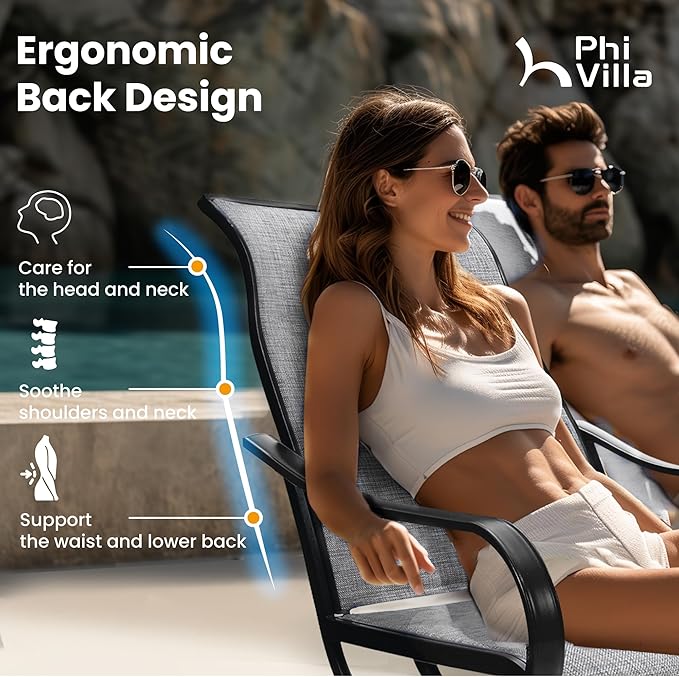 PHI VILLA 7 Piece Patio Dining Set, 6 Swivel Patio Chairs with Textilene Mesh Fabric & Rectangular Wooden-Like Dining Table(1.6" Umbrella Hole), All Weather Patio Chairs and Table Set for Deck (Grey)