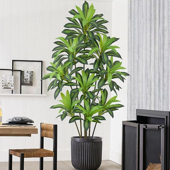 Roselywed Artificial Dracaena Tree 7FT with 171 Leaves & 9 Heads Tall Large Fake Faux Tropical Silk Yucca Plant 84 Inch Glossy Thick Leaves Black Pot for Indoor Home Office Porch Mall School Decor