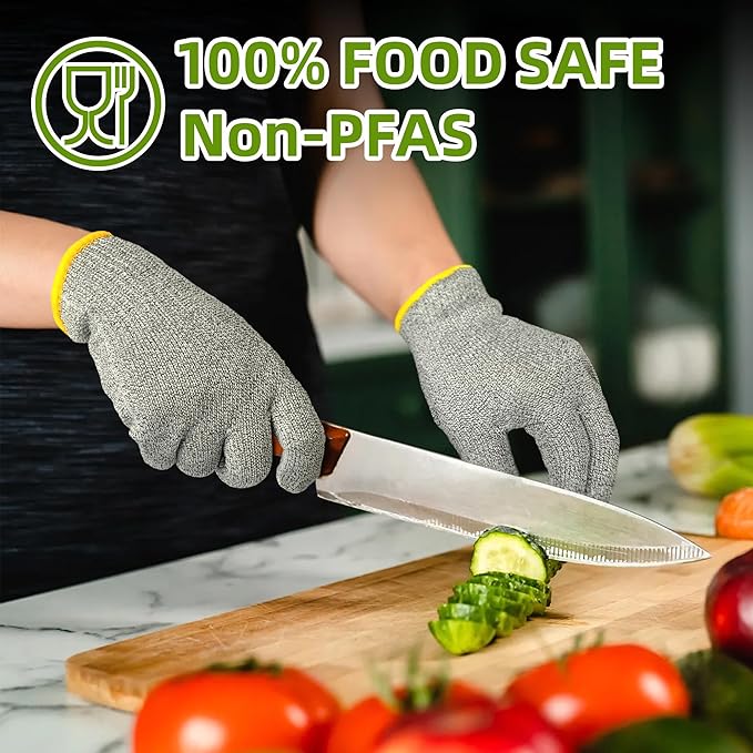 Schwer 2 Pairs High Level ANSI A7 Cut Resistant Gloves, Food Grade Cutting Gloves for Chef, Mandoline Glove for Kitchen Meat Cutting, Wood Caving, Ambidextrous, Breathable & Heat Resistant, PR1508, M